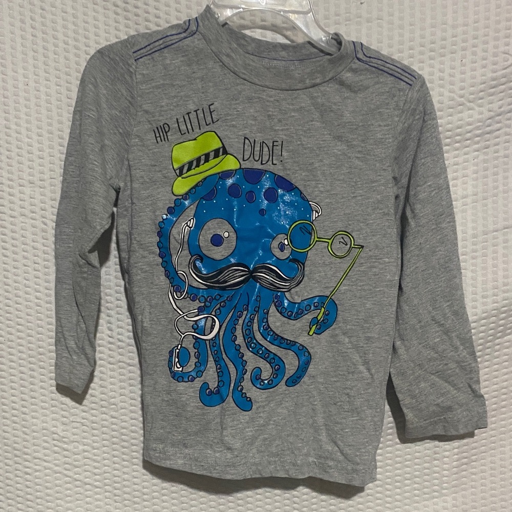 Okie Dokie Gray Shirt with Blue Octopus Design